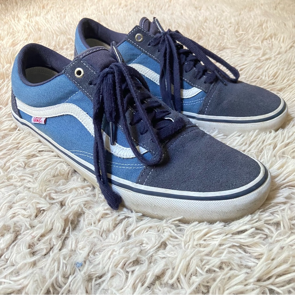 Vans Men's Navy and Light Blue Sneakers 11.5 low top pro guc canvas walking shoe